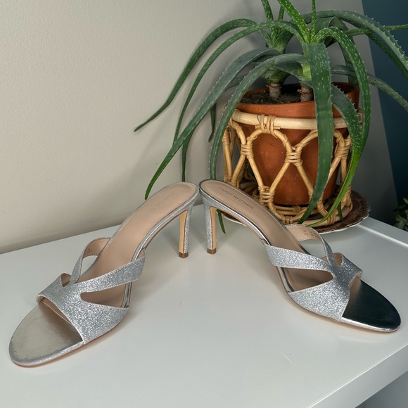 Stuart Weitzman Silver Glitter Mule Heels Size 11 | Party Wedding Shoe - Picture 3 of 13